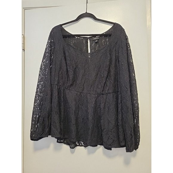Torrid Peplum Lace Puff Sleeve Top Plus Size Goth 2X Black - Picture 1 of 7